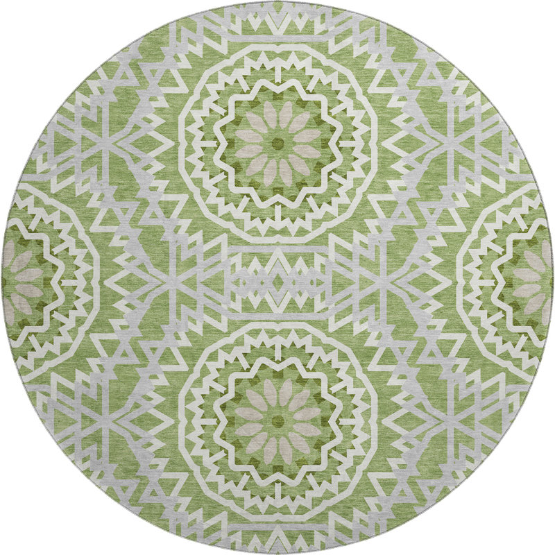 Premium Machine Washable Cerrito Green Rug, Round 8'