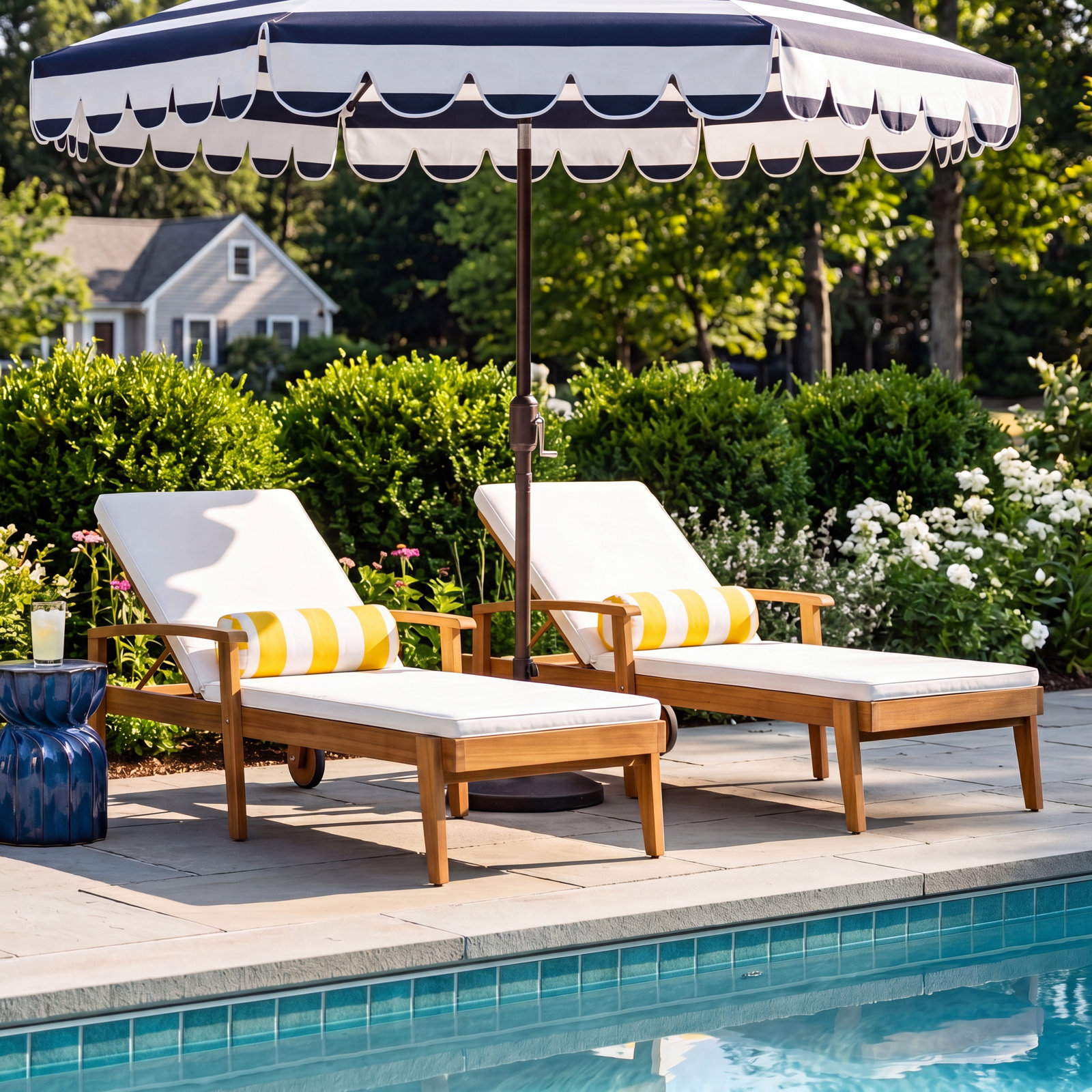 Saeon 28" Acacia Patio Chaise Lounge Set, Orange