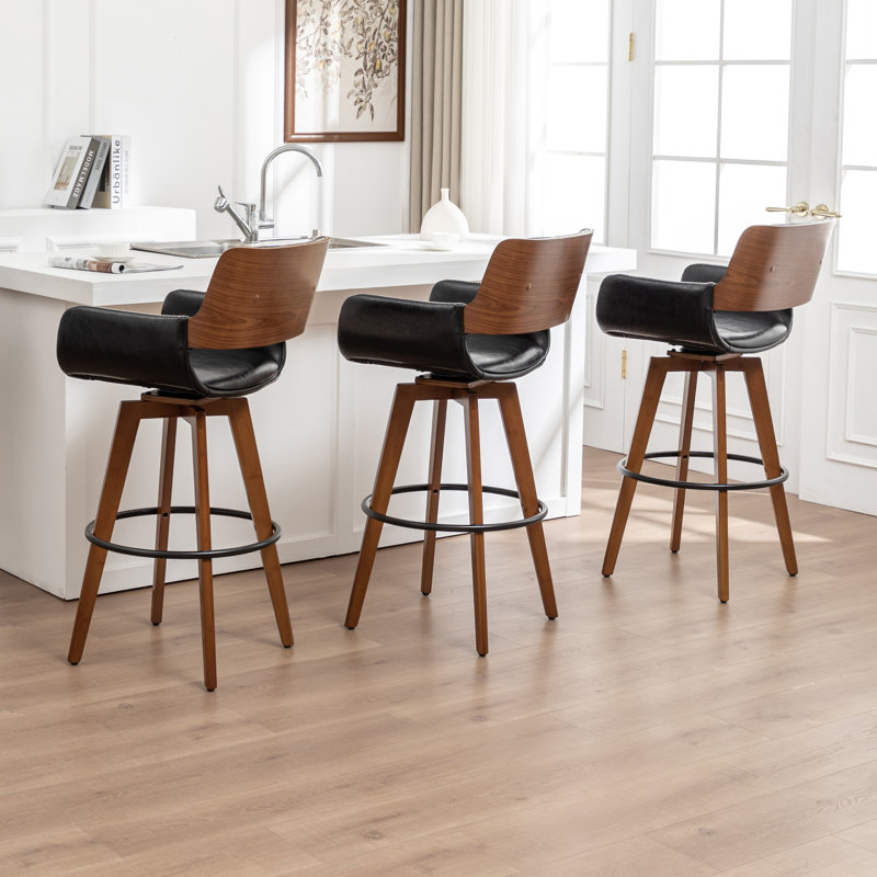 Modern Faux Leather Upholstered Swivel Stools (Set of 3), Bar Stool (75.5cm Seat Height), Black