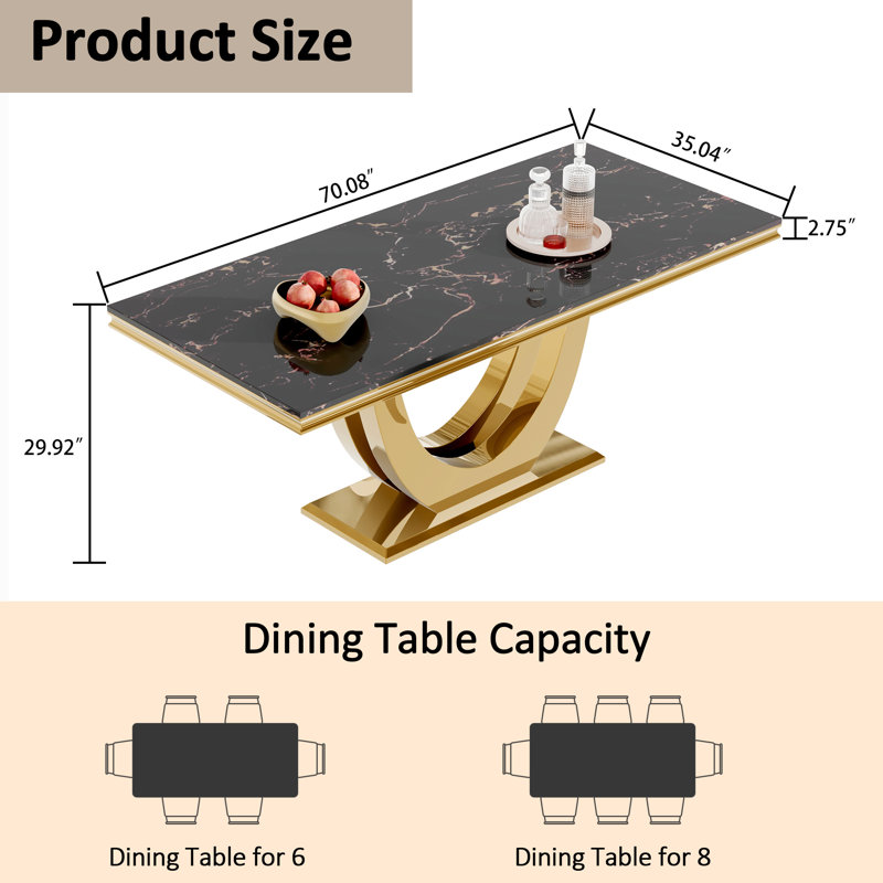 7 - Piece Dining Set, Black/Black/Gold