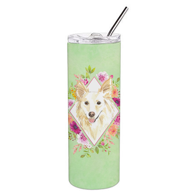 E23BF9F8391D466E9CA4F8DFEBD9A7DB de verre 20 oz à double paroi en acier inoxydable chiot, Collie blanc, Vert