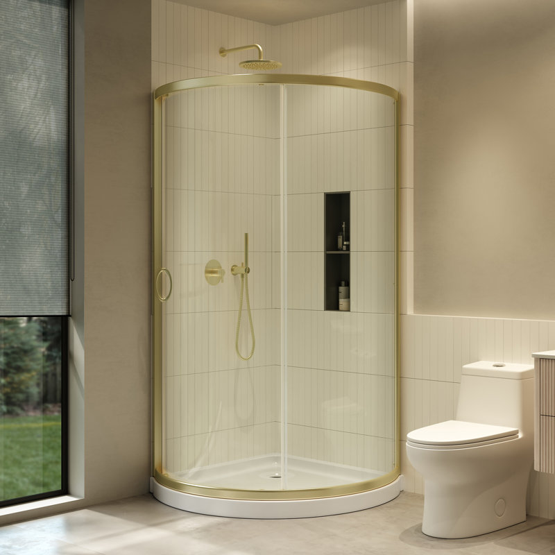 Ensemble de douche de coin rond en or brossé L 40 po x l 40 po x H 72,83 po Breeze