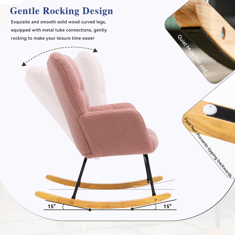 Nursing Rocking Chair, Teddy Glider Chair for Nursery, Comfy Living Room Armchairs with High Backrest for Adults, Pink
