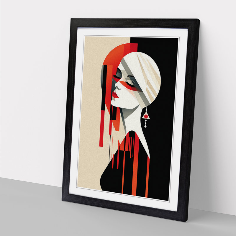 Minimalist Art Deco No.3 - Single Picture Frame Print on Wood, 46cm H x 34cm W x 2cm D, Black Framed