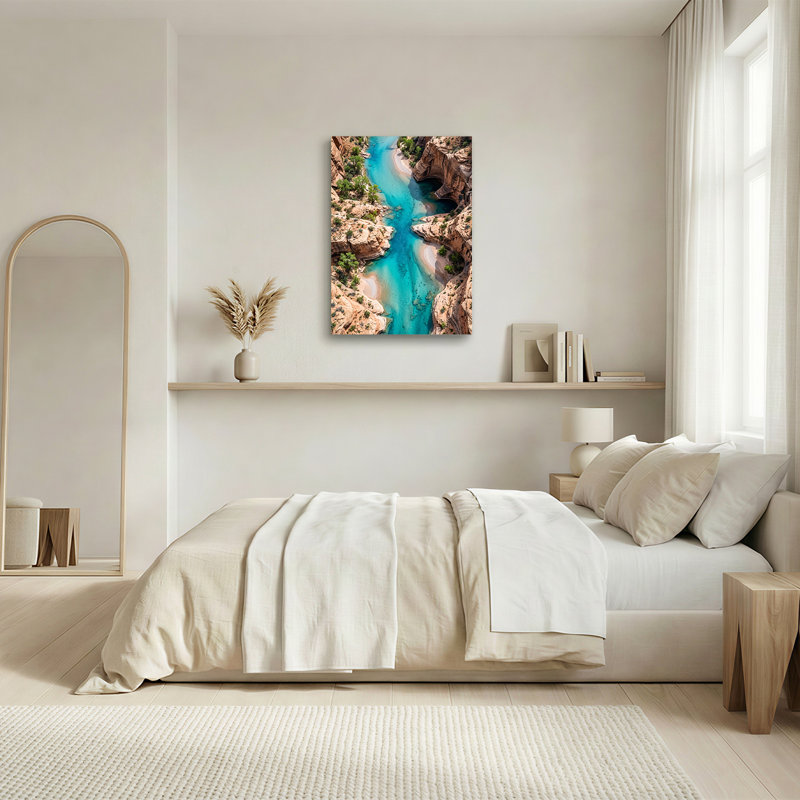 «Turquoise River Winding Through Red Rock Canyon», art mural sur toile, H 40 po x l 28 po