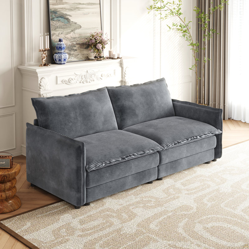 Corduroy Fabric Loveseat Sofa Couch, Grey
