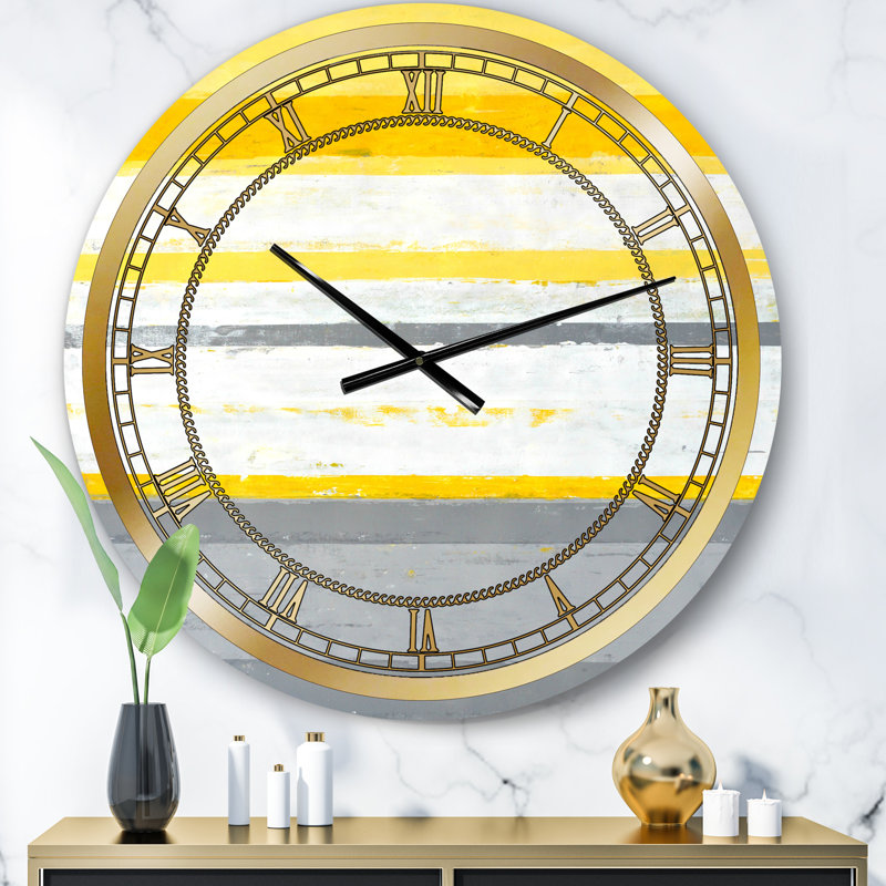 Horloge murale moderne grise et jaune et bleue XIII, Petit