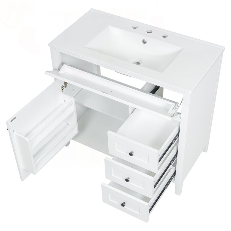 Meuble-lavabo blanc 36 po avec lavabo, tablette réglable et 4 tiroirs