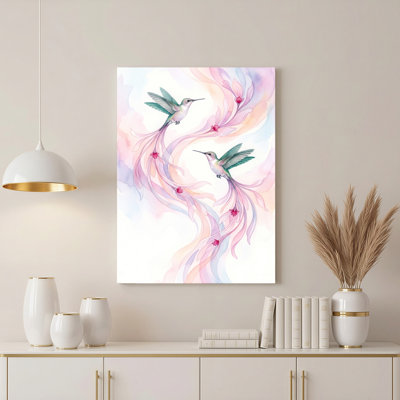 Art mural sur toile Gallery Wrap pour le salon, la chambre à coucher, le bureau ou le vestibule - Décoration murale décorative avec fleur de colibri