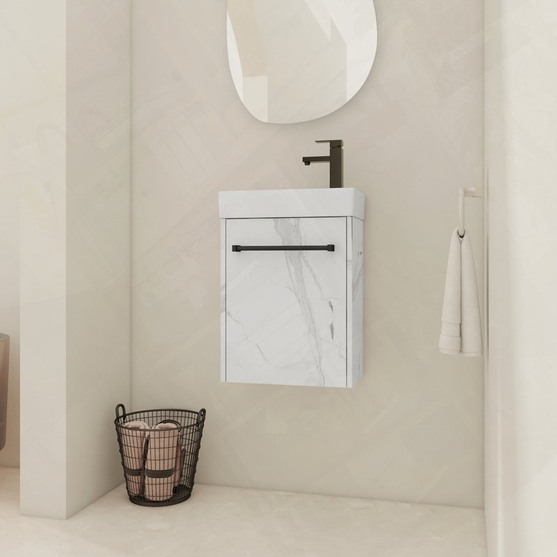 Meuble-lavabo flottant mural avec évier en céramique