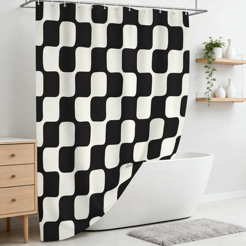 Ensemble de rideau de douche Retro, Noir / Beige