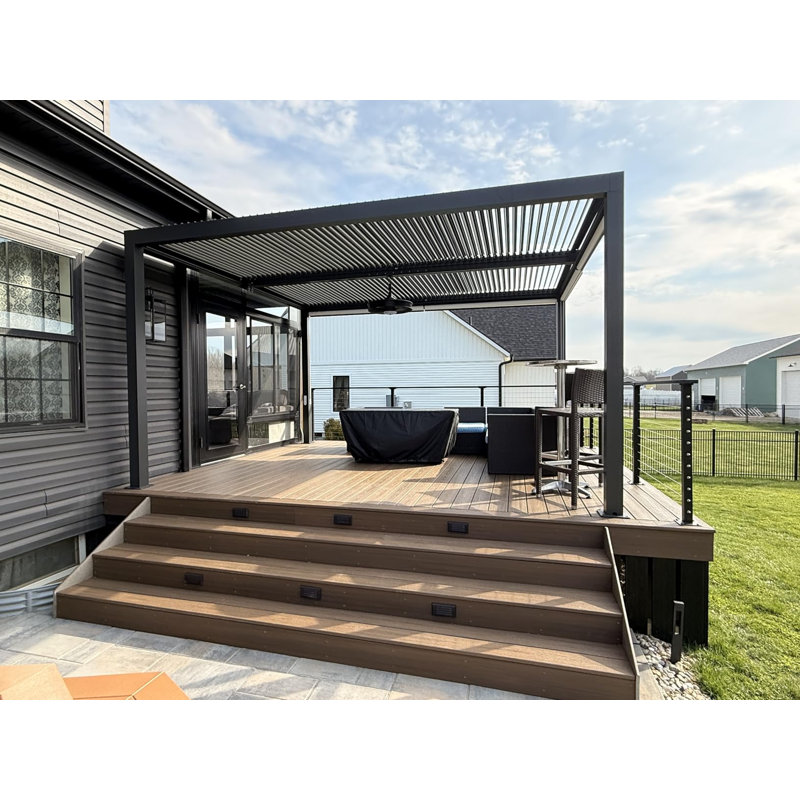 Gray Outdoor Louvered Aluminum Pergola, 12 ft. W x 14 ft. D