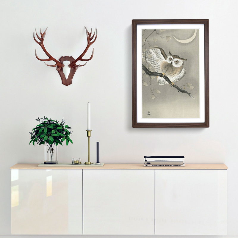 Long-Eared Owl by Ohara Koson - Picture Frame Painting Print, 65cm H x 48cm W x 2cm D, Walnut Framed
