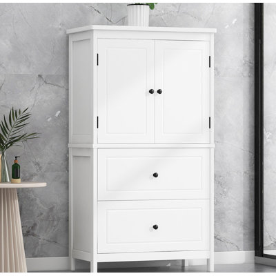 Bathroom Storage Cabinet, Cabinet with Two Doors and Drawers, Adjustable Shelf, MDF Board, White