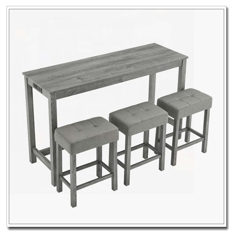 Ensemble de table de salle à manger pour 3 personnes, canapé avec prise de courant, Gris, Gris