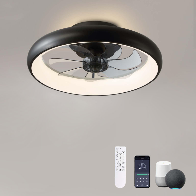 Ventilateur de plafond à DEL 20 pouces à intensité variable moderne avec lumières, Noir