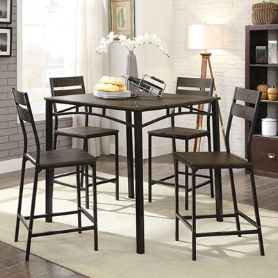 Ensemble de table de comptoir industriel 38 pièces H 38,4 po, brun antique / noir