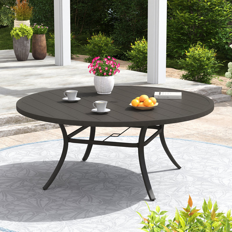63" Outdoor Round Metal Patio Dining Table for 8-10 Person, Black