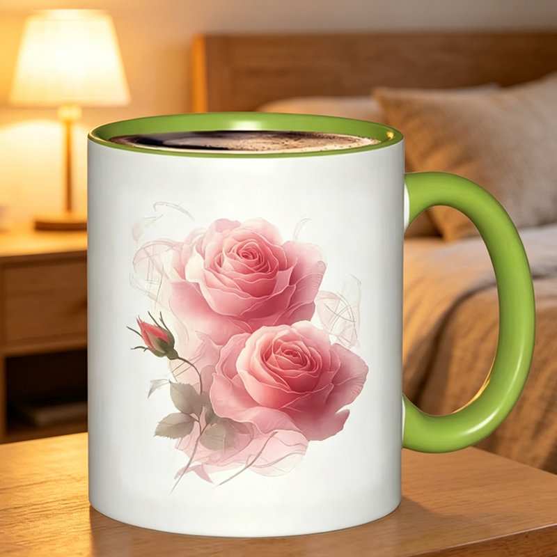 A Charming Ceramic Coffee Mug Featuring Romantic Pink Roses, Tea, Milk,This Reusable Cup Makes an Excellent Birthday Gift for Friends And Is Enjoying Leisurely Moments.