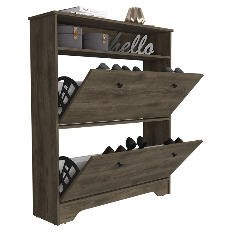 Range-chaussures H 46 po, une tablette de rangement ouverte, deux tiroirs de rangement internes, deux portes