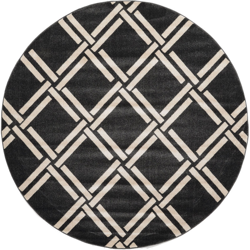 Tapis noir à motif géométrique Cand, Rond 8 pi