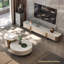 Table basse beige avec piédestal doré-129114765