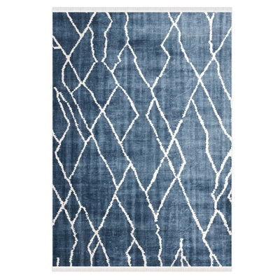 Tapis bleu marine et blanc à motif géométrique Calidia