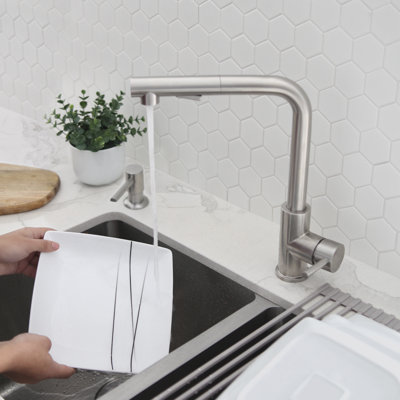 STYLISH Single Handle Pull Down Stainless Steel Kitchen Faucet with Soap Dispenser