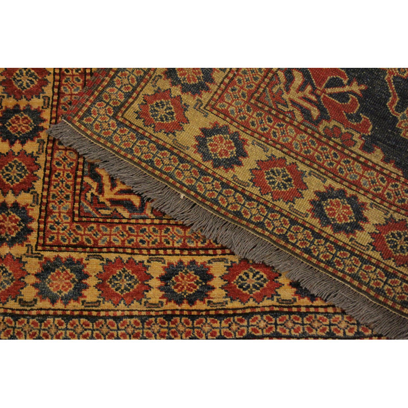 Fedele Geometric Handmade Hand-Knotted Rectangle 4'8" x 6'1" Wool Area Rug in Blue/Tan