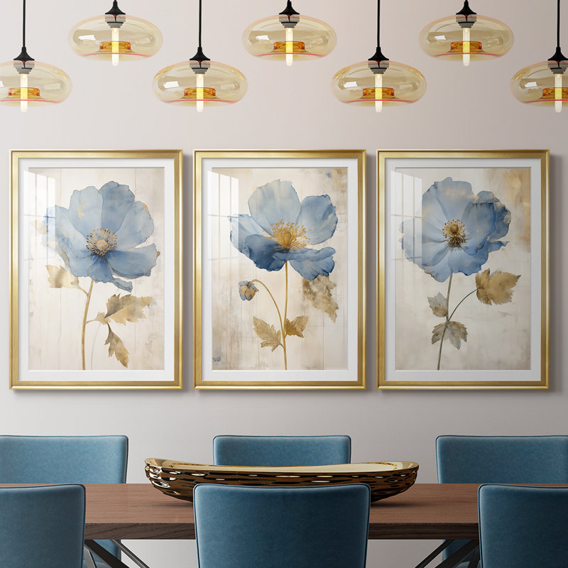 FLORAL Series LII - Impression sur mesure encadrée de qualité supérieure - 3 pièces, H 21 po x l 30 po, Gold
