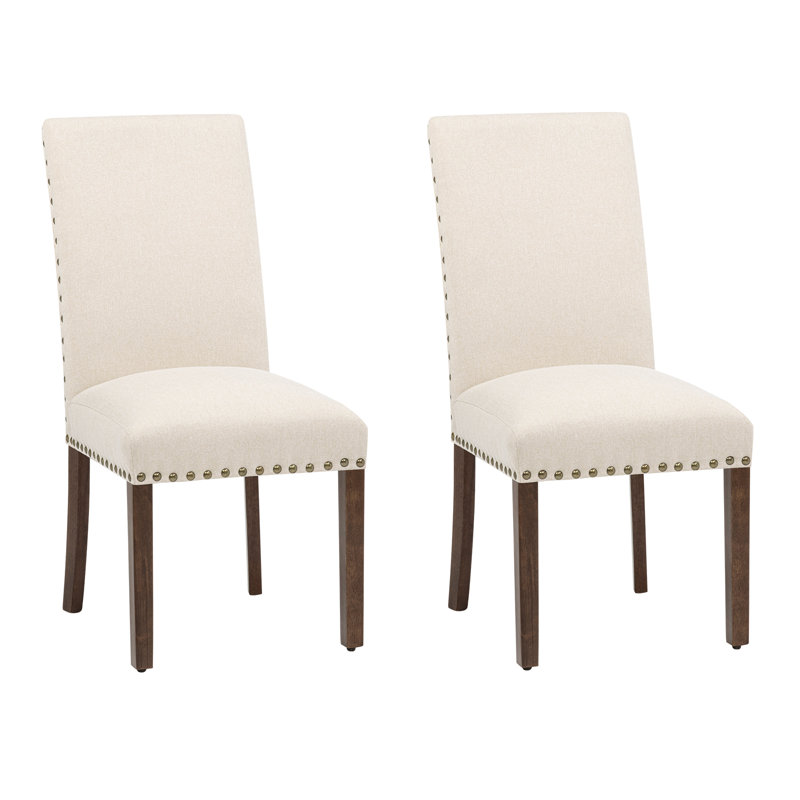 Upholstered Linen Wooden Dining Chairs, Beige