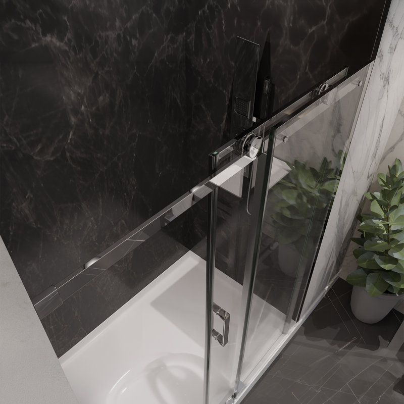 Rhodes Series 50 To 54 In. X 76 In. H Sliding Frameless Shower Door In Chrome With Tsunami Guard Tempered Clear Glass