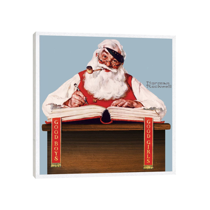 No Christmas Problem Now by Norman Rockwell - Painting on Canvas, White Framed, 45.72 cm H x 45.72 cm W