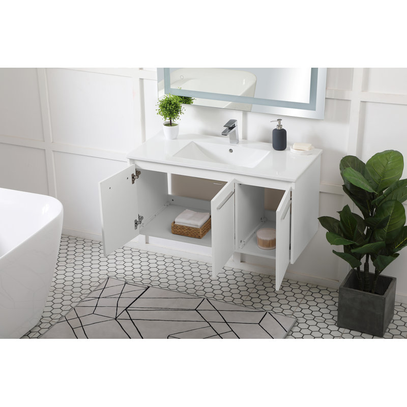 Agostini 40'' Single Bathroom Vanity with Resin Top, White