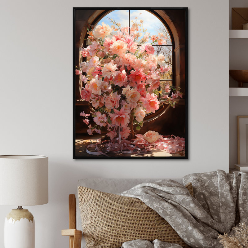 "Pink Wreath", impression romantique sur toile encadrée, Noir, H 32 po x l 16 po x P 1 po