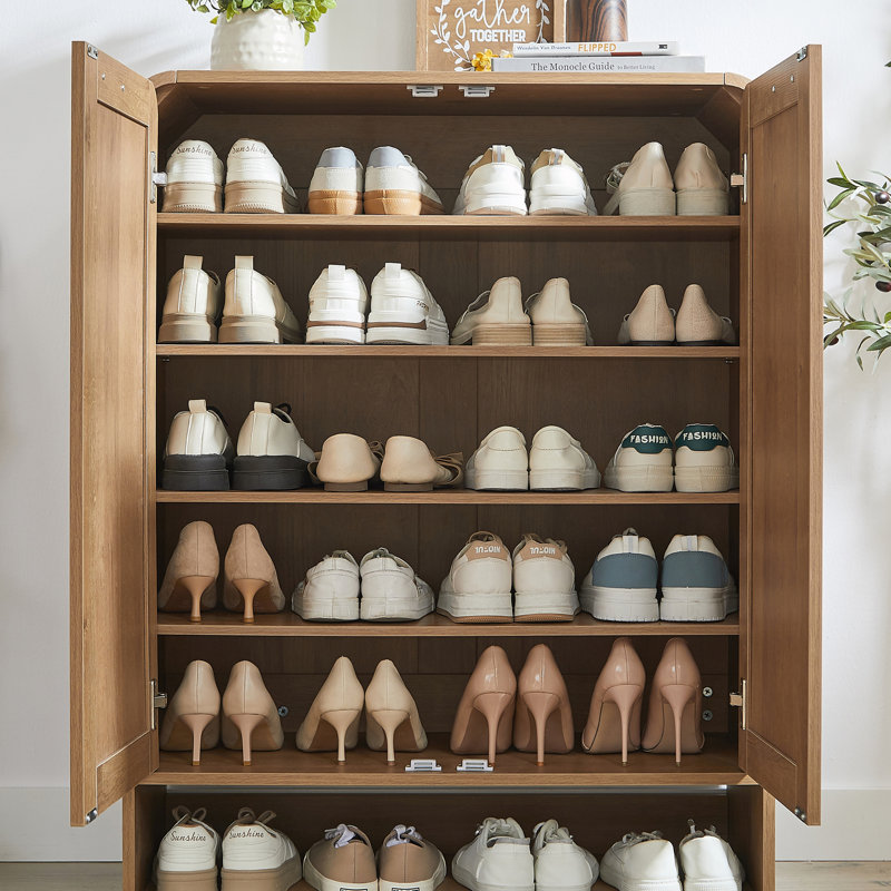 Armoire de rangement à chaussures à 6 niveaux avec tablettes réglables, Caramel