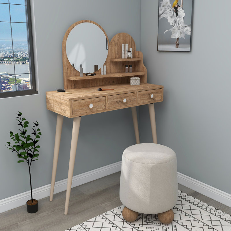 Dressing Table with Mirror and Drawer Cindy, Atlantic Pine