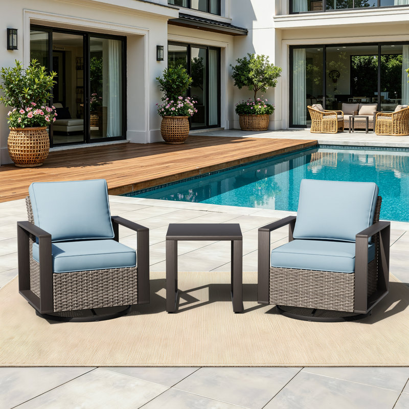 Gieselind Wicker 2 - Person Patio Conversation Set with Cushions, Sky Blue