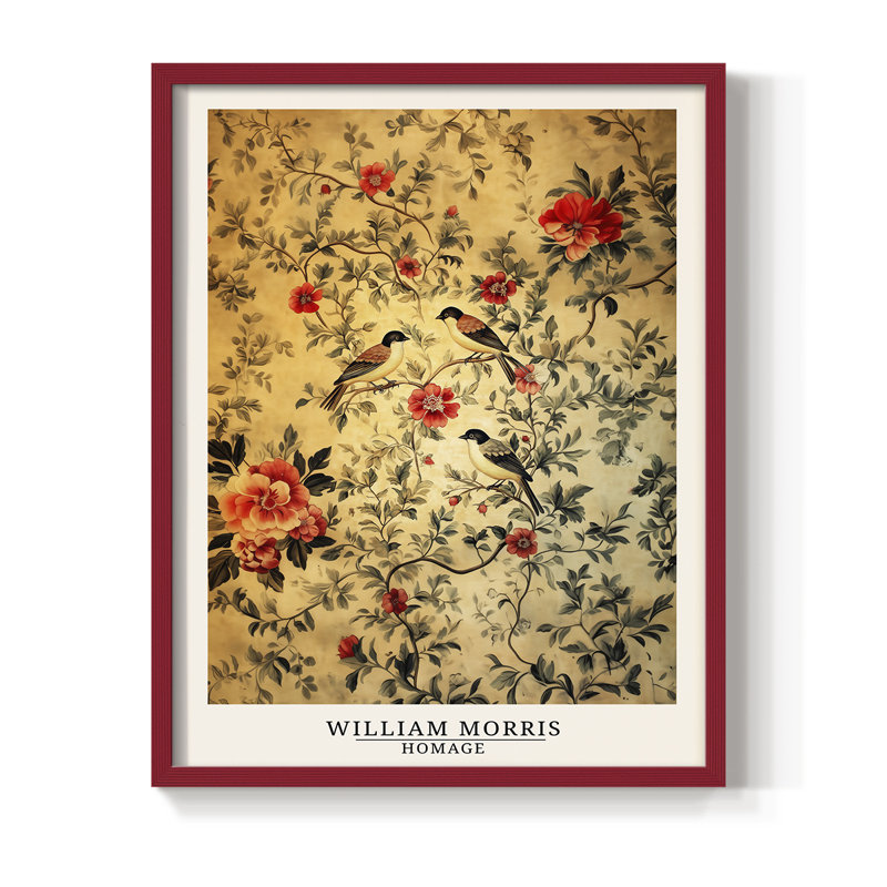 Imprimé encadré en bois massif de la série CC XX de Wm Morris, H 11 po x l 9 po, Rouge
