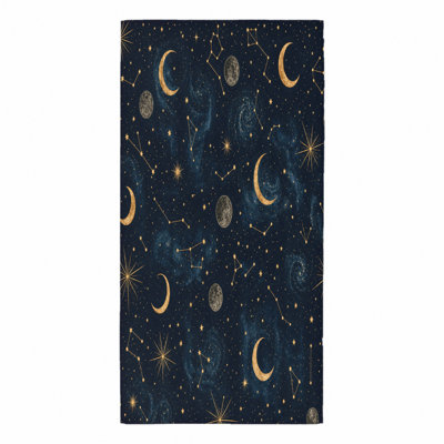 Serviette de plage 1Pcs Lune céleste et étoiles, avec un motif de ciel nocturne magique avec des constellations, des lunes, sur fond bleu foncé. Grande microfibre, parfaite pour la piscine, les voyages, le camping et une conception artistique