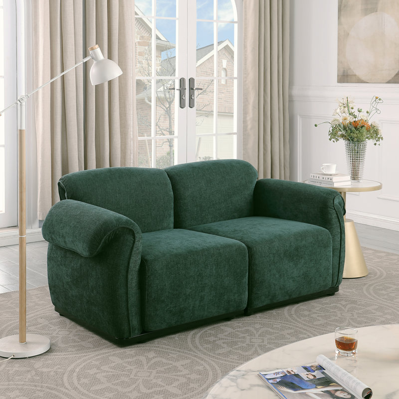 Longueur de 68,5 po, canapé modulaire tendance, structure en fer, canapé en chenille, Vert