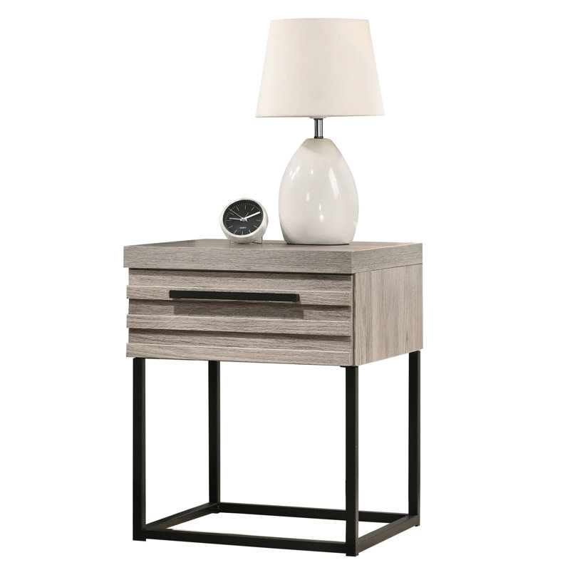 Table de chevet moderne grise avec base en métal