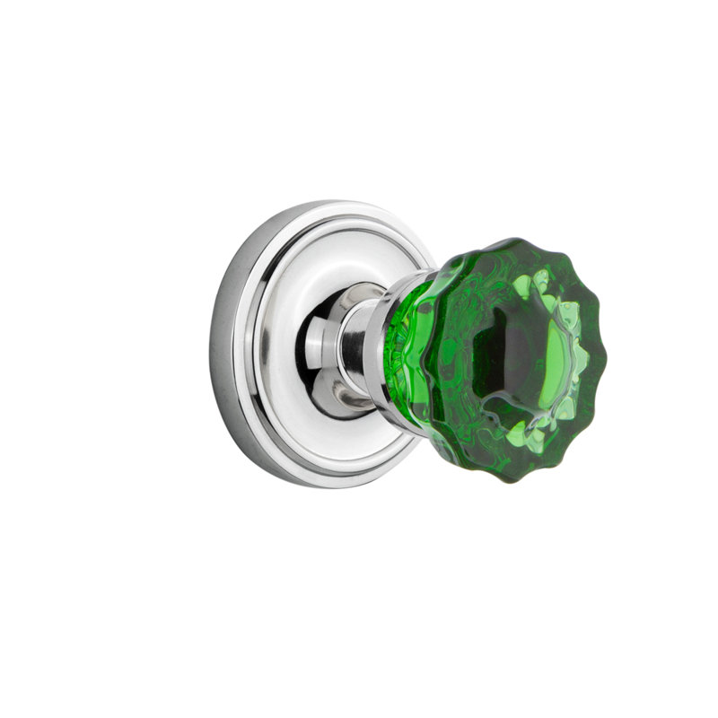 Classic Rosette with Crystal Emerald Door Knob, Bright Chrome, 2 3/4