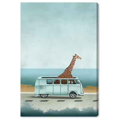 «Animals Going to Swim», reproduction d'art moderne et contemporaine sur toile bleue