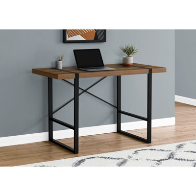 Bureau d'ordinateur, bureau personnel, ordinateur portable, L 48 po, travail, stratifié noyer, métal noir, contemporain, moderne