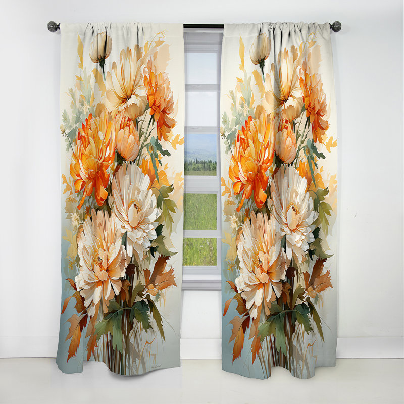 Verly - Marigold Curtain - Blackout Floral Curtain - 1 Panels, 52" W x 120" L