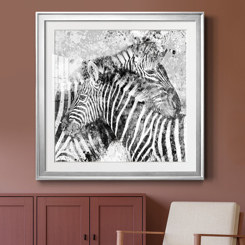 Paire de zèbres - peinture encadrée, Papier avec cadre argenté, H 30,5 po x l 30,5 po x P 1,5 po