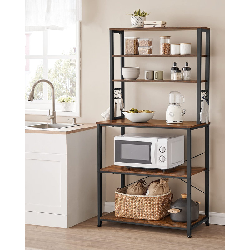 Fechteler 80cm Steel Standard Baker's Rack with Microwave Compatibility, Rustic Brown/Black, 167cm H x 80cm W x 40cm D