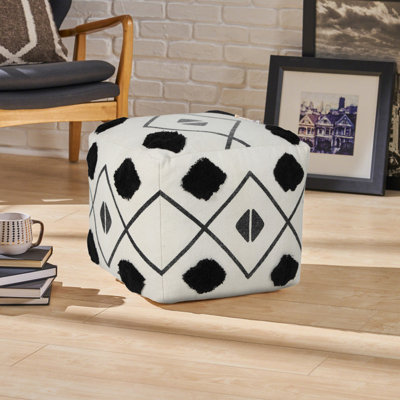 Modern Geometric Handmade Cotton Square Upholstered Ottoman Pouf