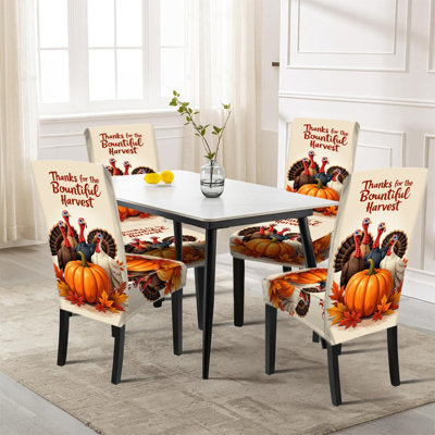 Autumns Chair Cover Thanksgiving Decoration Turkey And Pumpkin Pattern Chair Protective Cover Detachable And Washable Catering Party Wedding Decoration